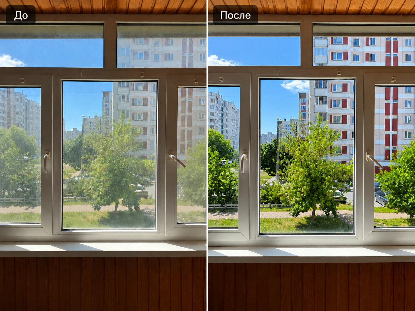 Мойка окон до и после